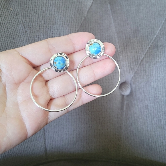 Robert Lee Morris Turquoise🩵 Cabochon Gypsy Hoop Earrings - Picture 14 of 16